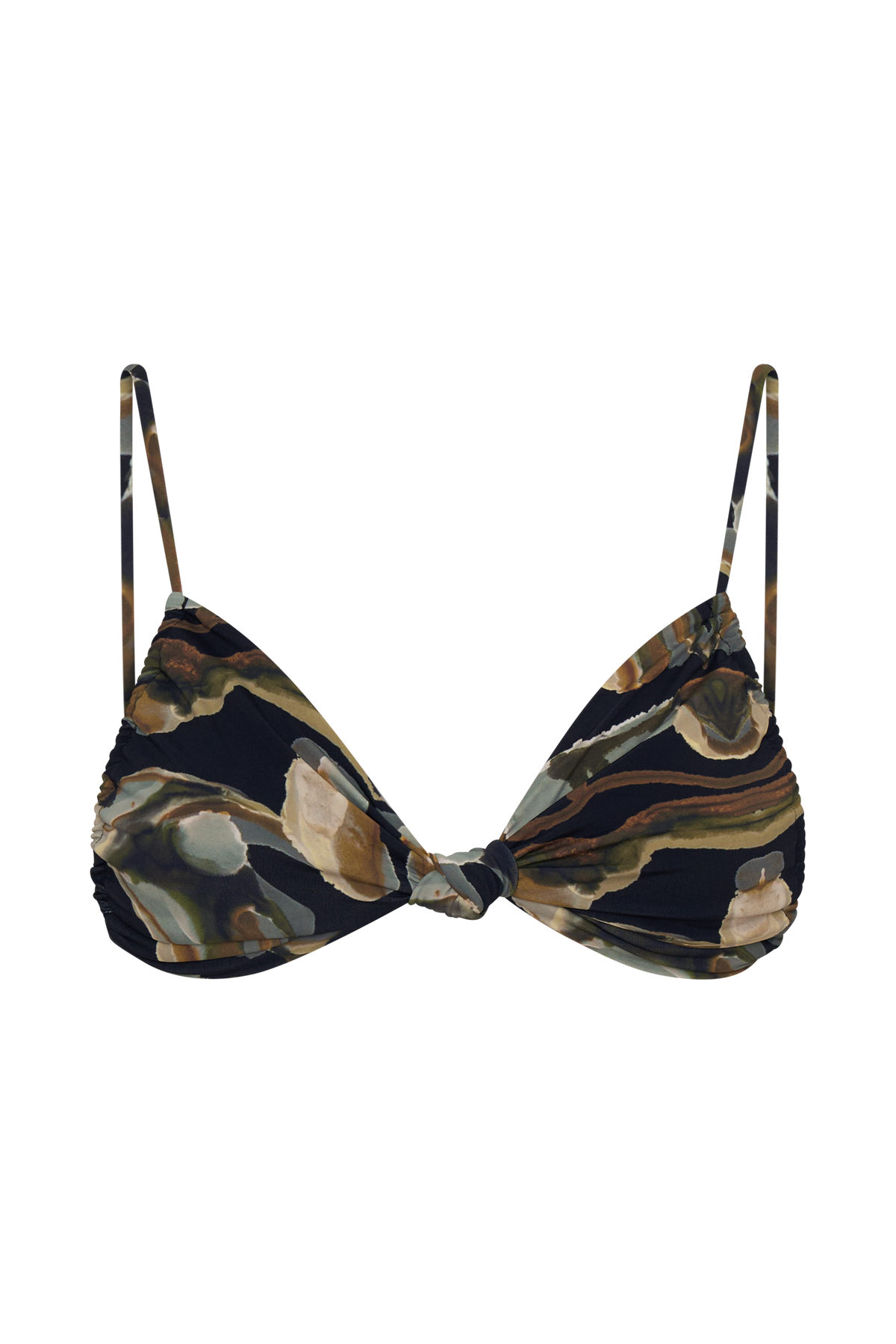 Rosmunda Ruched Bikini Top - Green Fluid Reverie Print