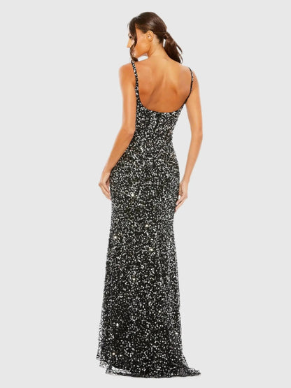 Black Sequined Low Back Slip Gown