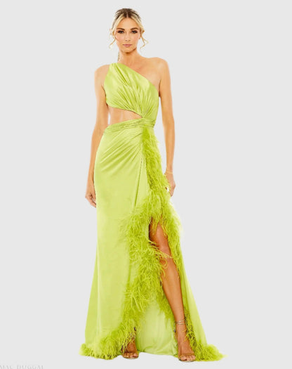 Green One Shoulder Key Hole Detail With Feather Lining - FINAL SALE