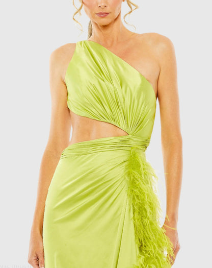 Green One Shoulder Key Hole Detail With Feather Lining - FINAL SALE