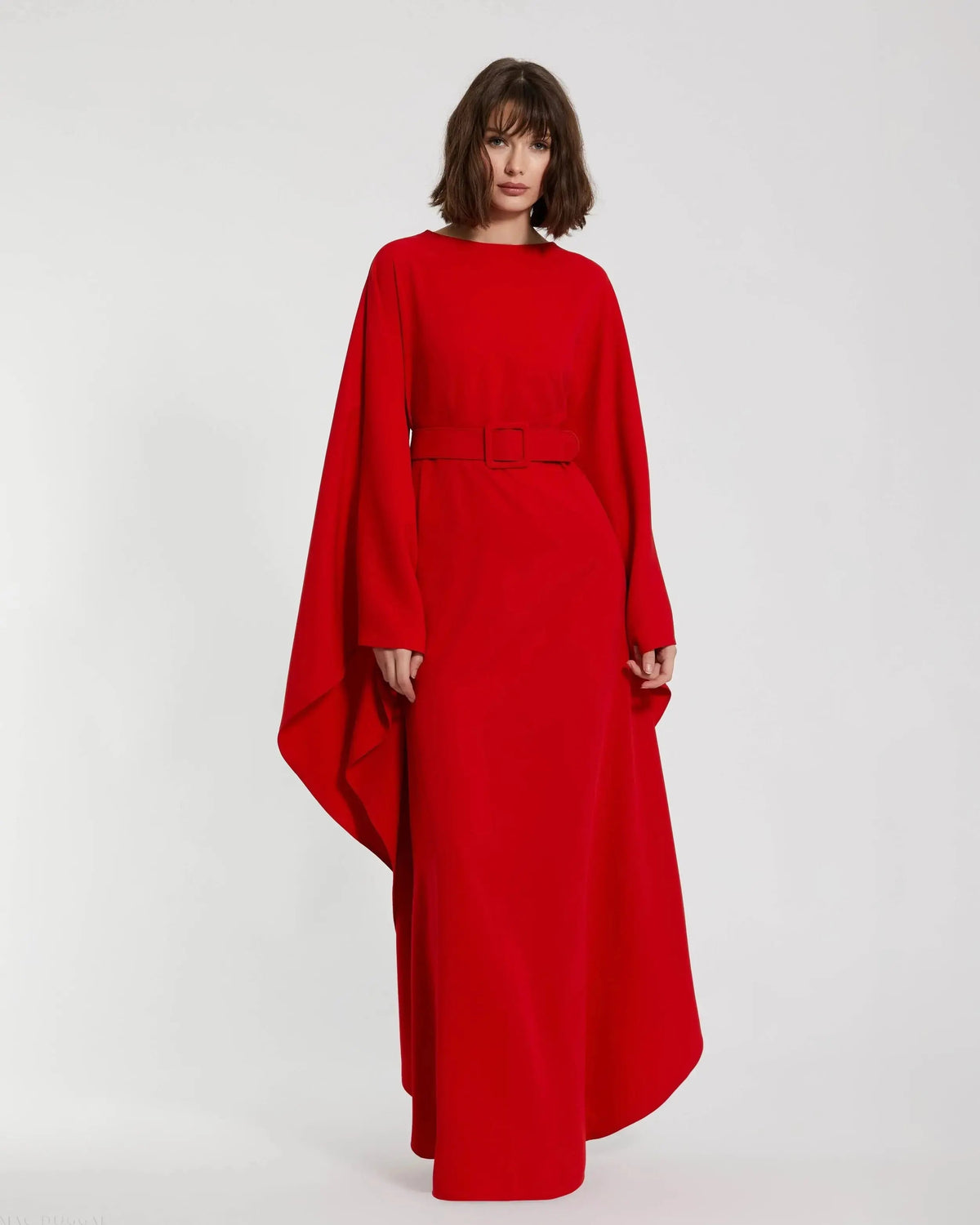 Crepe Boat Neck Kaftan Dress With Belt