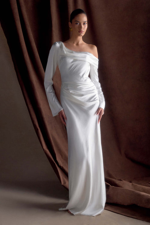Iris Long Sleeve Satin Maxi Dress - White