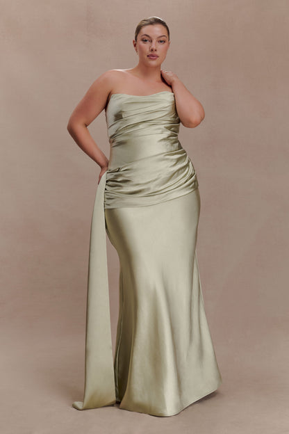 Sarah Strapless Maxi Dress With Waist Tie - Sage