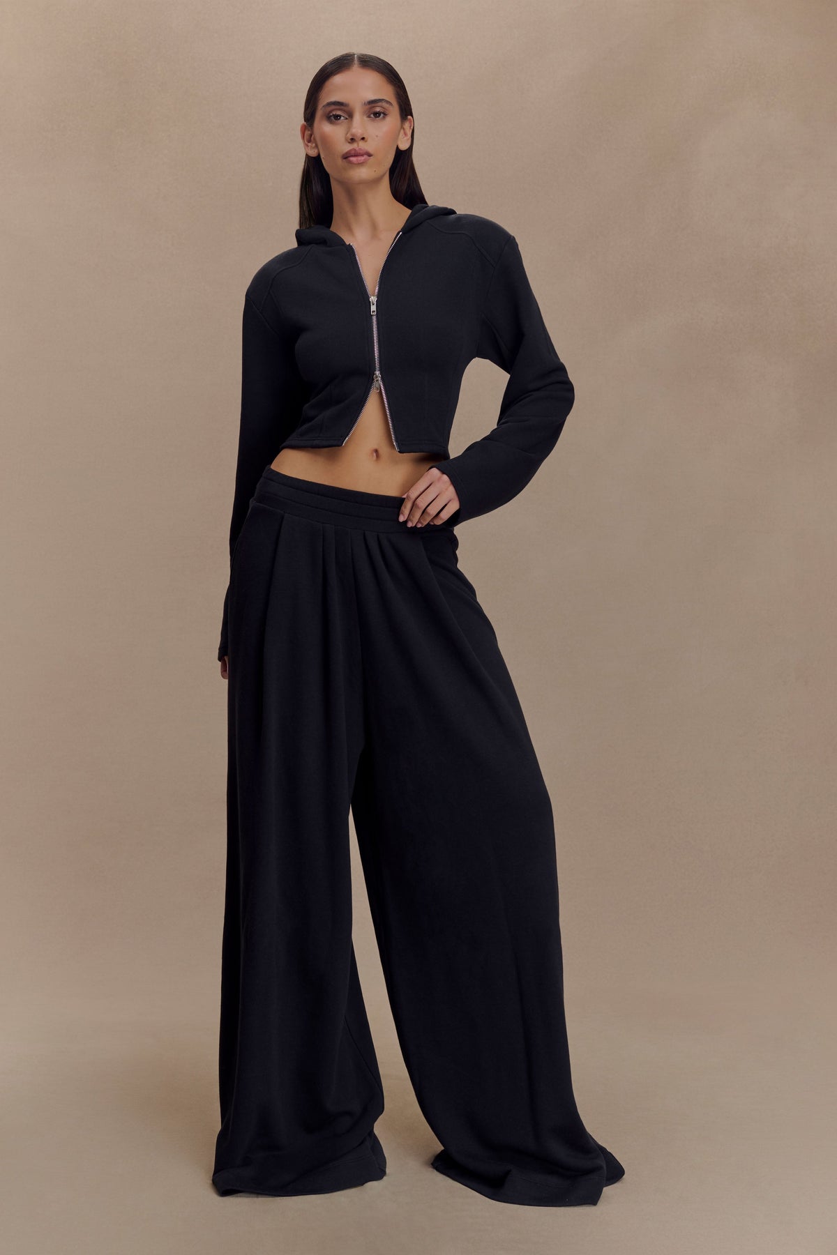 Aspen Gathered Wide Leg Jogger - Black