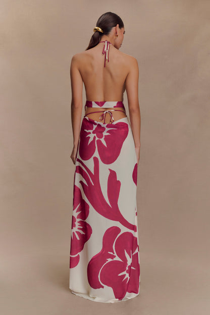 Katalina Chiffon Maxi Skirt - Red Deco Fleur Print