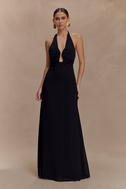 Malakhai Chiffon Halter Maxi Dress - Black