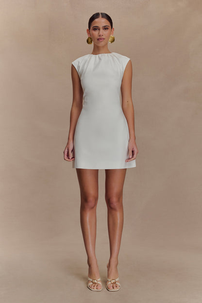Ariana Pleated Neck Mini Dress - Ivory