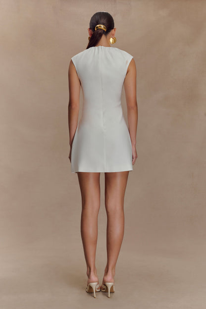 Ariana Pleated Neck Mini Dress - Ivory