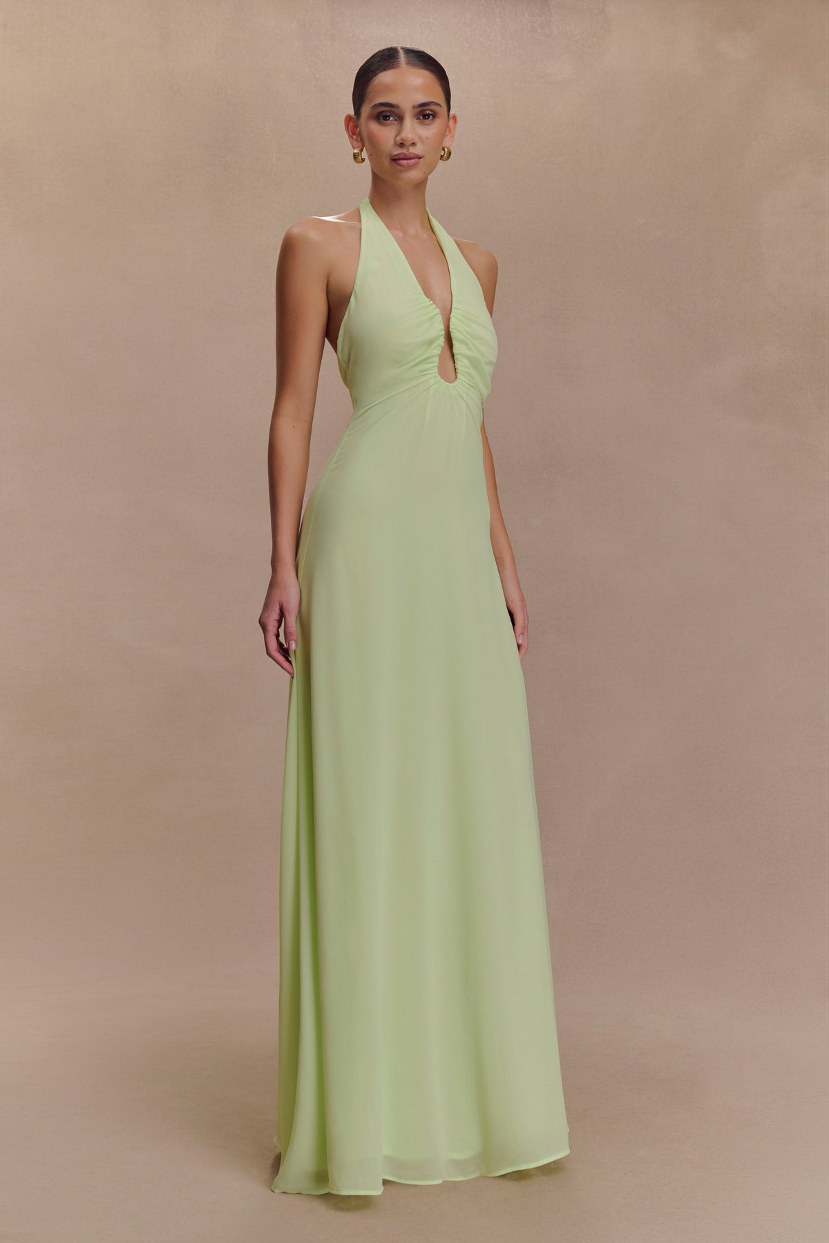Malakhai Chiffon Halter Maxi Dress - Pastel Green