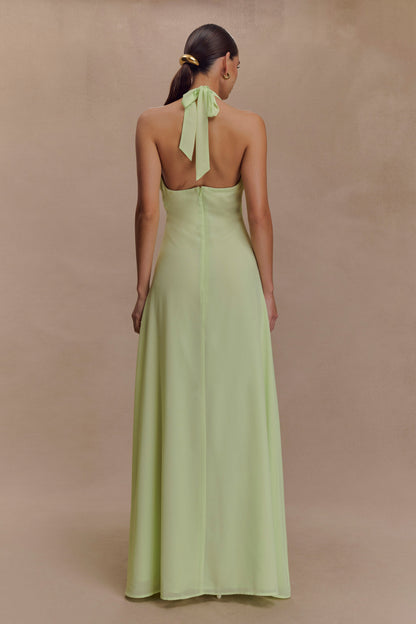 Malakhai Chiffon Halter Maxi Dress - Pastel Green