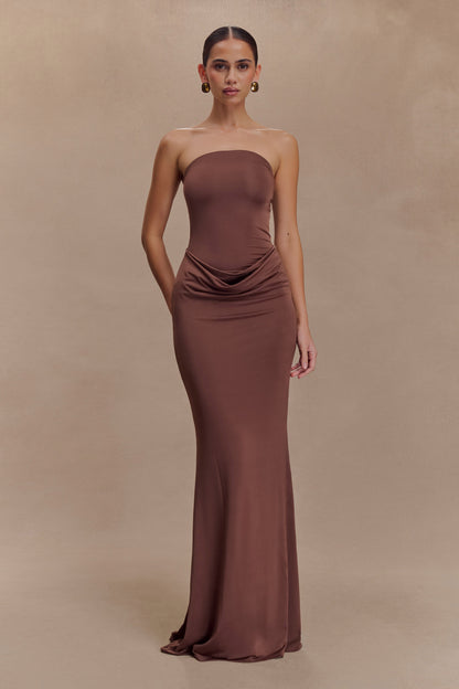 Madison Strapless Slinky Maxi Dress - Chocolate