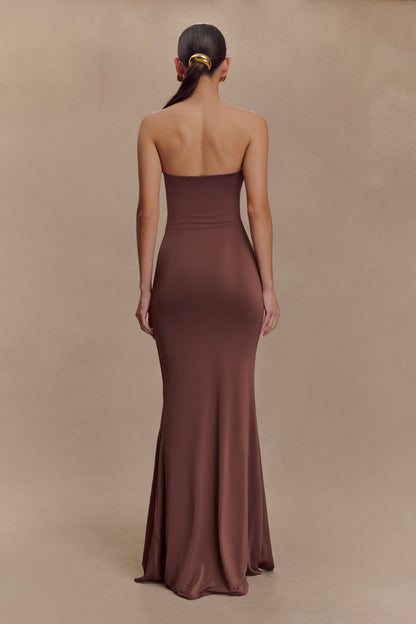 Madison Strapless Slinky Maxi Dress - Chocolate