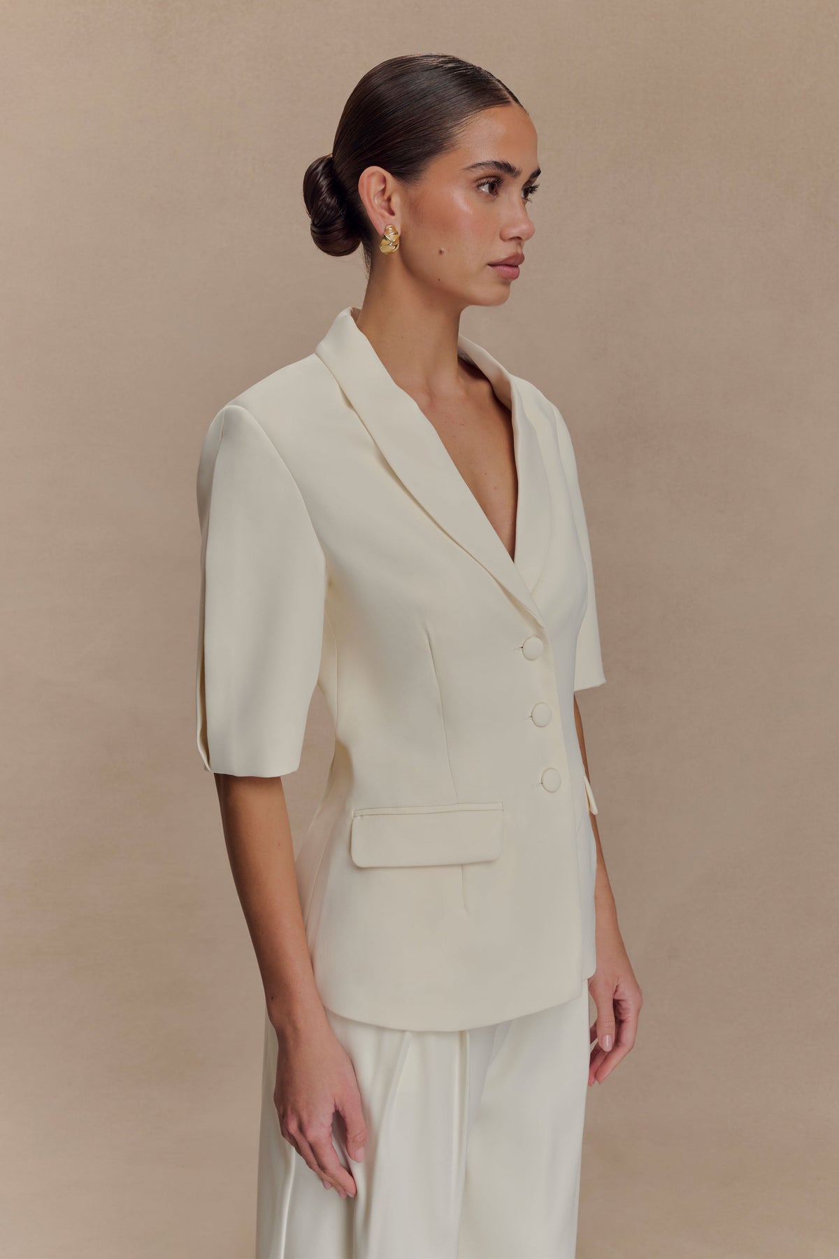 Opal Puff Sleeve Suiting Top - Ivory