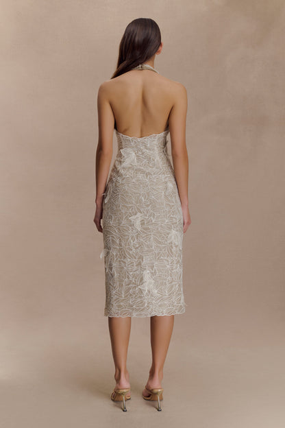Lenore Silk Lace Halter Midi Dress - Ivory