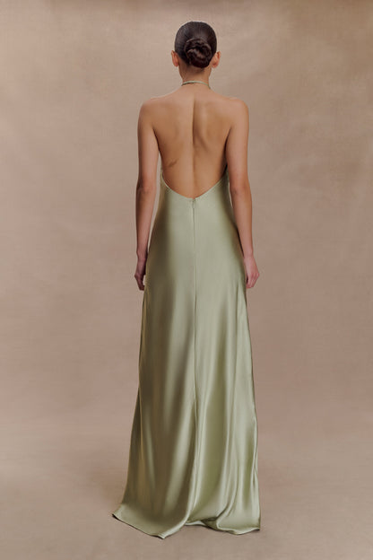 Bella Satin Halter Maxi Dress - Sage