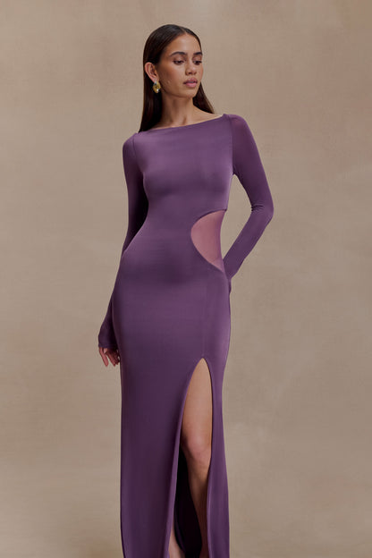 Megan Slinky And Mesh Maxi Dress - Purple