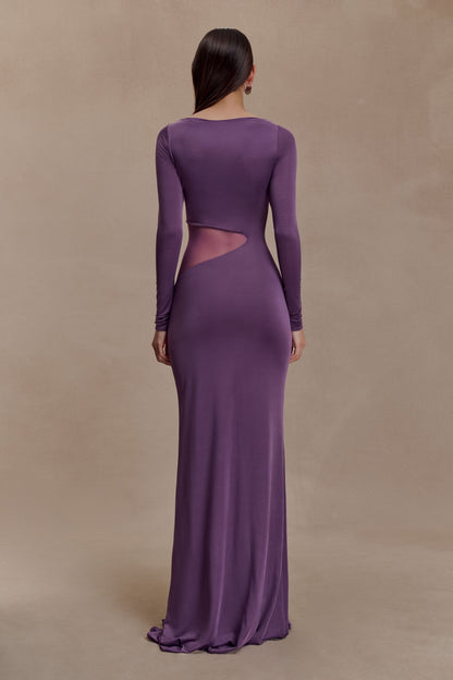 Megan Slinky And Mesh Maxi Dress - Purple