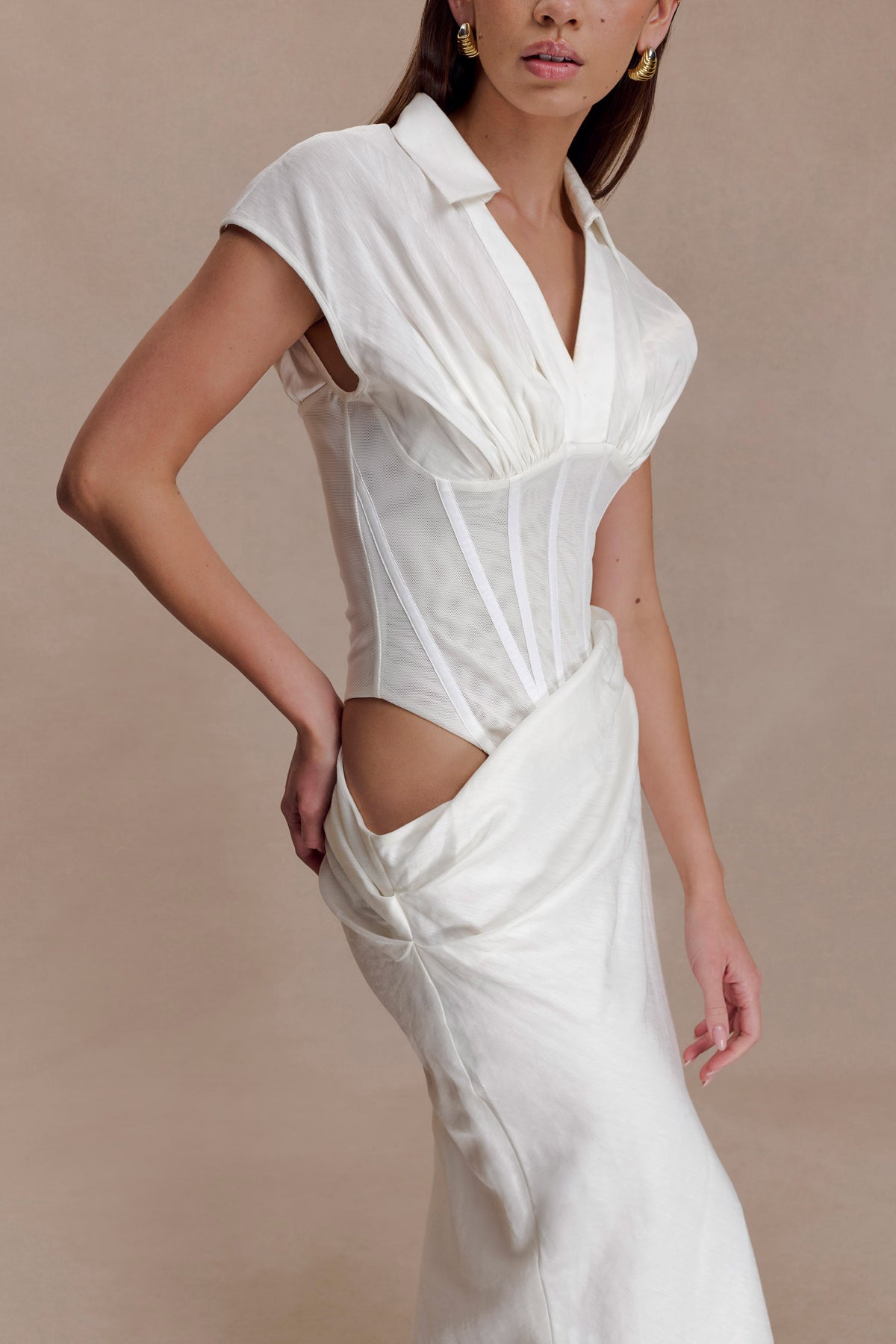 Saphira Shirt Corset Maxi Dress - White
