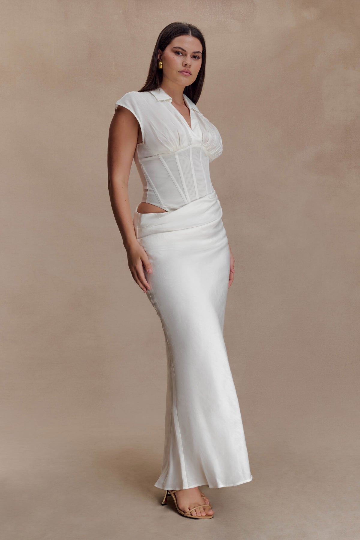 Saphira Shirt Corset Maxi Dress - White