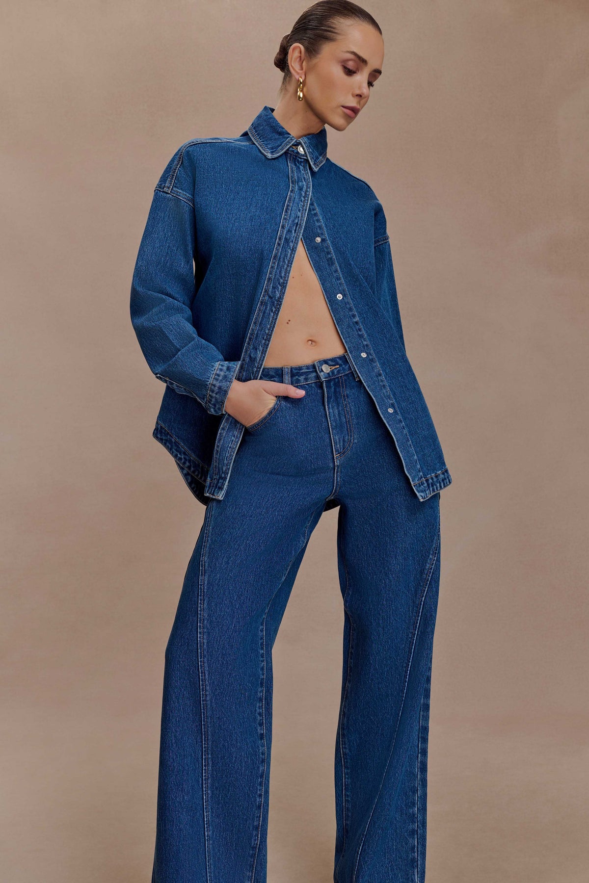 Georgette Mid Rise Paneled Denim Jeans - Dark Blue