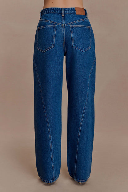 Georgette Mid Rise Paneled Denim Jeans - Dark Blue