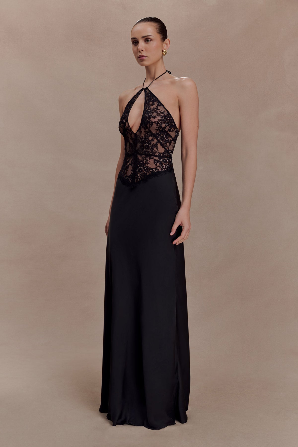 Sascha Lace And Satin Halter Maxi Dress - Black