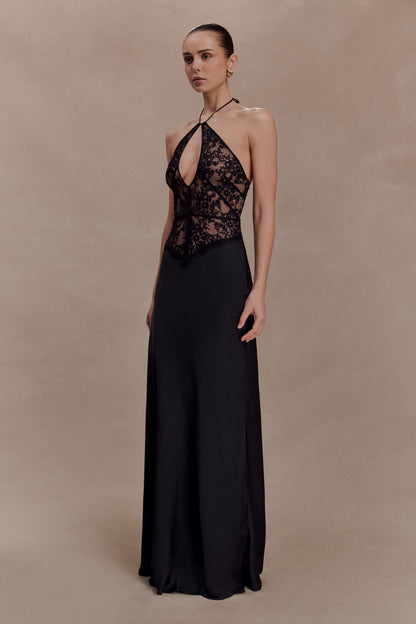 Sascha Lace And Satin Halter Maxi Dress - Black