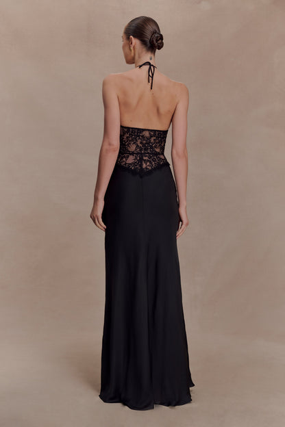 Sascha Lace And Satin Halter Maxi Dress - Black