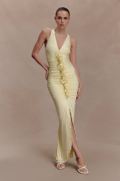 Alessandra Slinky Ruffle Maxi Dress - Lemon