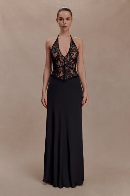 Sascha Lace And Satin Halter Maxi Dress - Black
