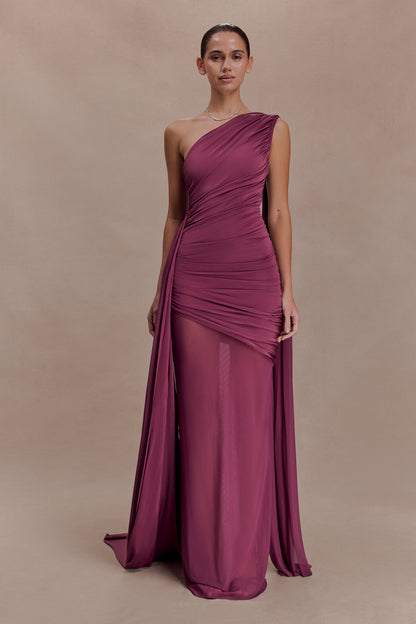 Asher Slinky One Shoulder Maxi Dress - Neutral Plum