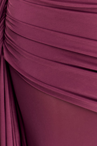 Asher Slinky One Shoulder Maxi Dress - Neutral Plum