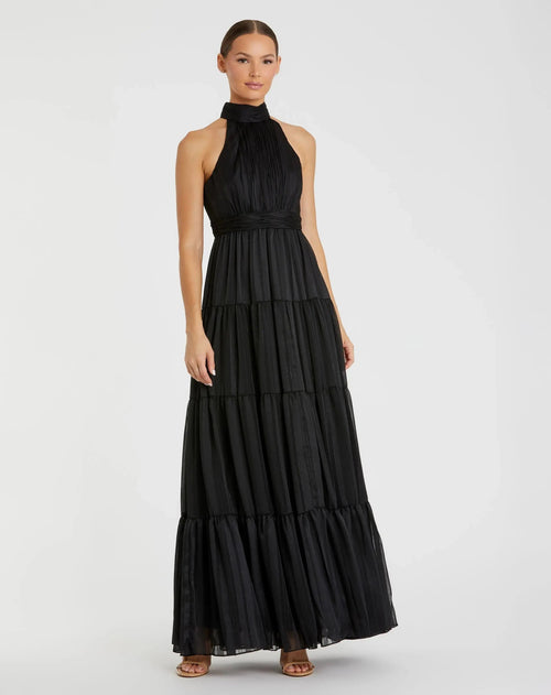 Black Tie Halter Neck Tiered Gown
