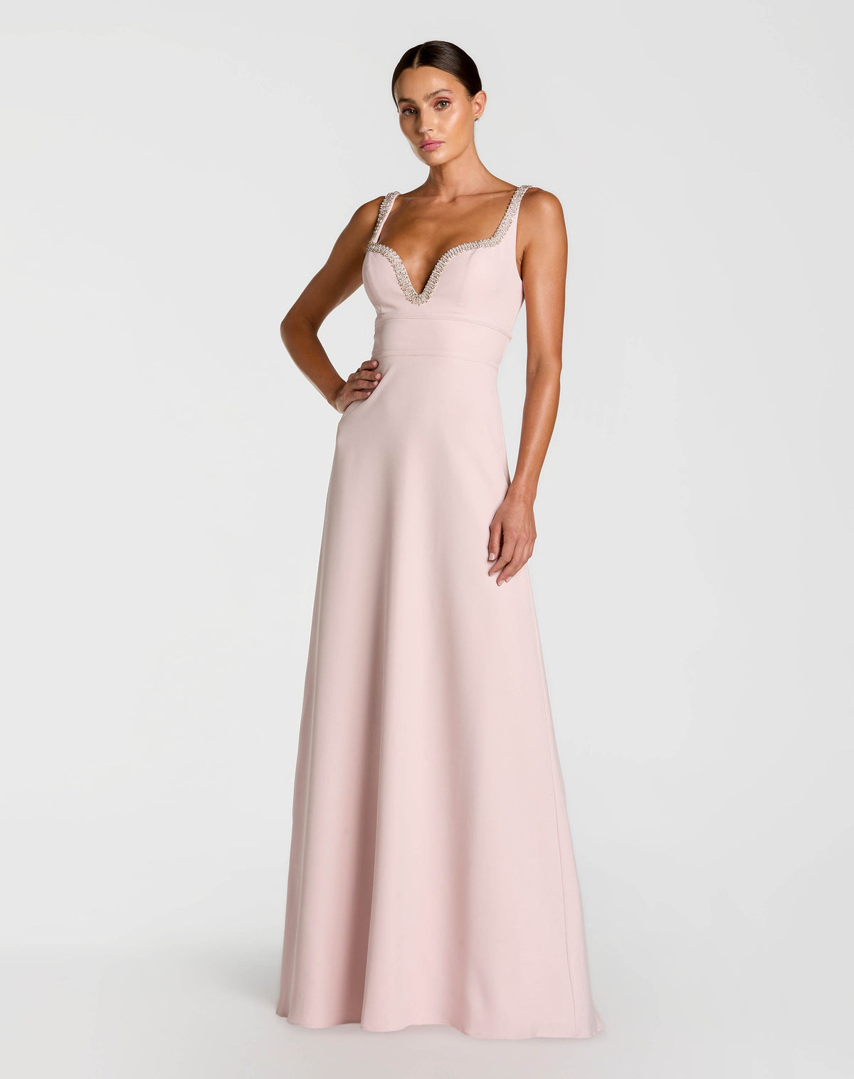 Crepe A-Line Gown With Rhinestone Trim