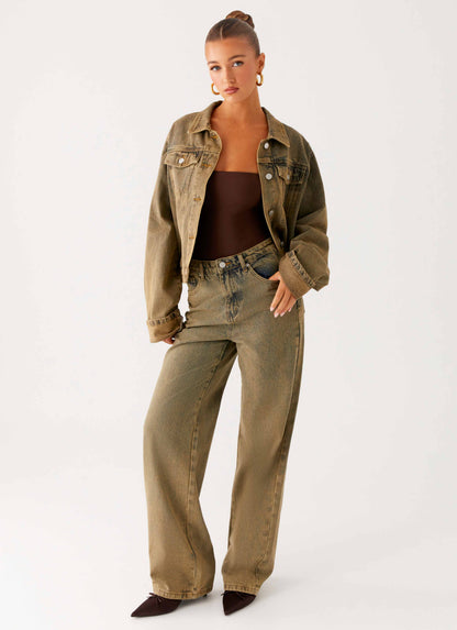 Back Again Straight Leg Denim Jeans - Brown Sand Wash