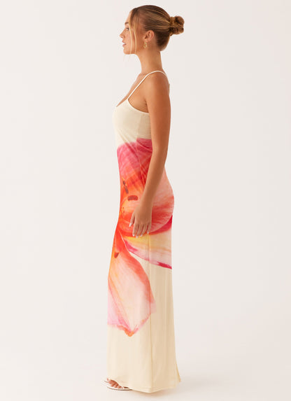 Bad News Mesh Maxi Dress - Yellow Floral