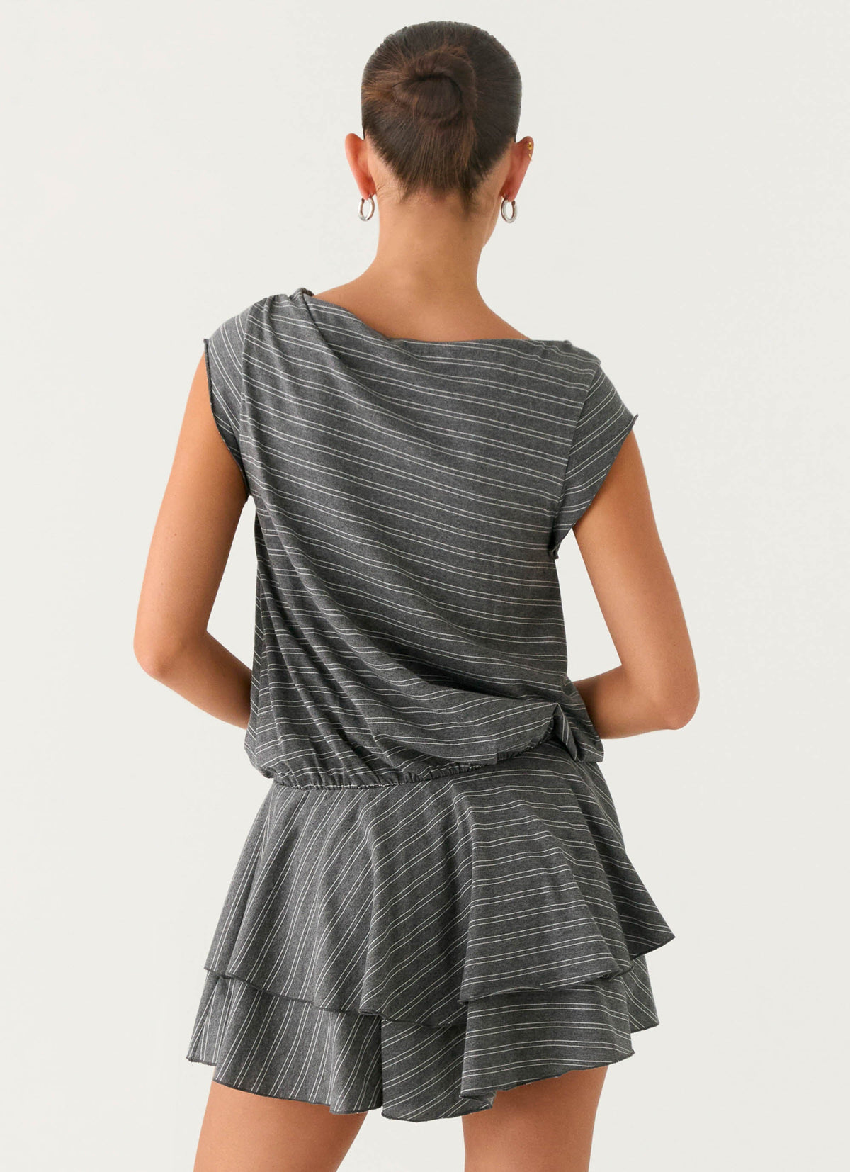 Bambola Wide Neck Mini Dress - Grey Marle Stripe