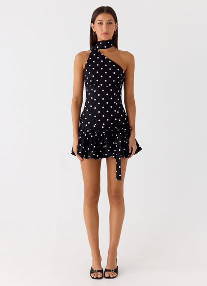 Belina Scarf Mini Dress - Black Polkadot