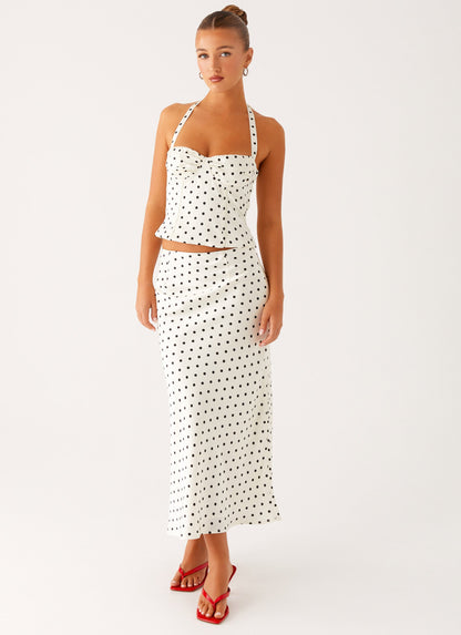 Breanne Midi Skirt - White Polka Dot