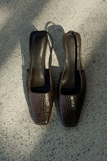 Maren Faux Leather Crocodile Heel - Chocolate