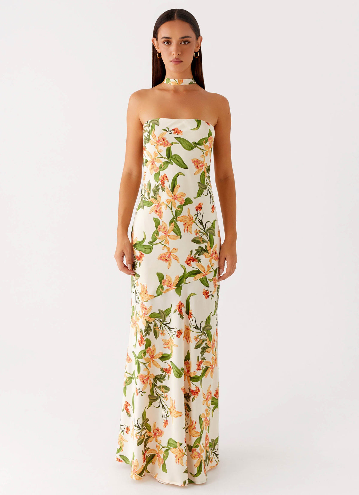 Damali Satin Maxi Dress - Floral Print