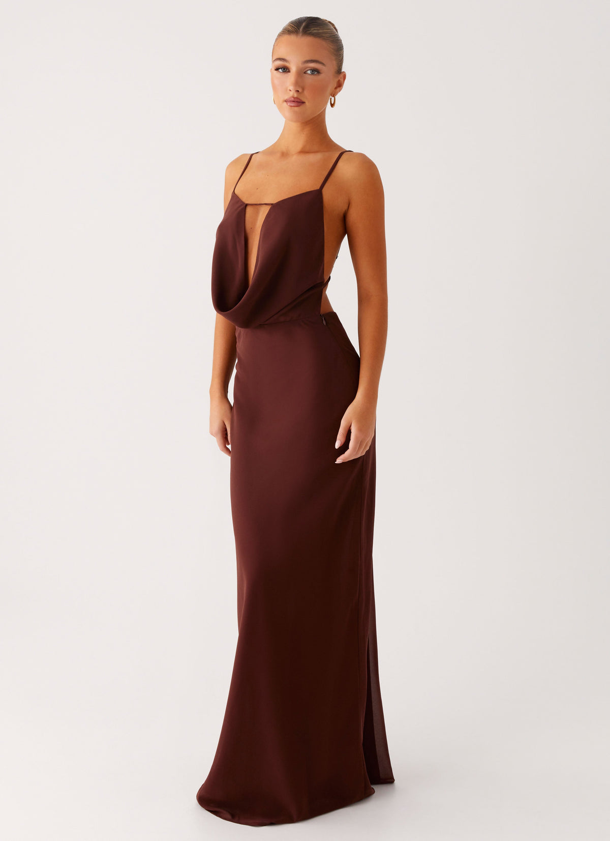 Elation Cowl Neck Maxi Dress - Chocolate