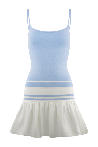 Ellison Contrast Knit Mini Dress - Blue/White