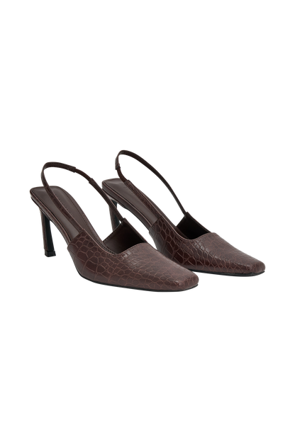 Maren Faux Leather Crocodile Heel - Chocolate
