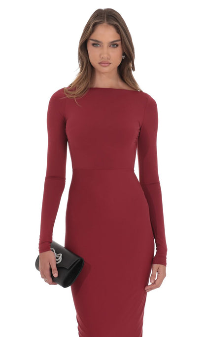 Bodycon Open Back Dress in Maroon