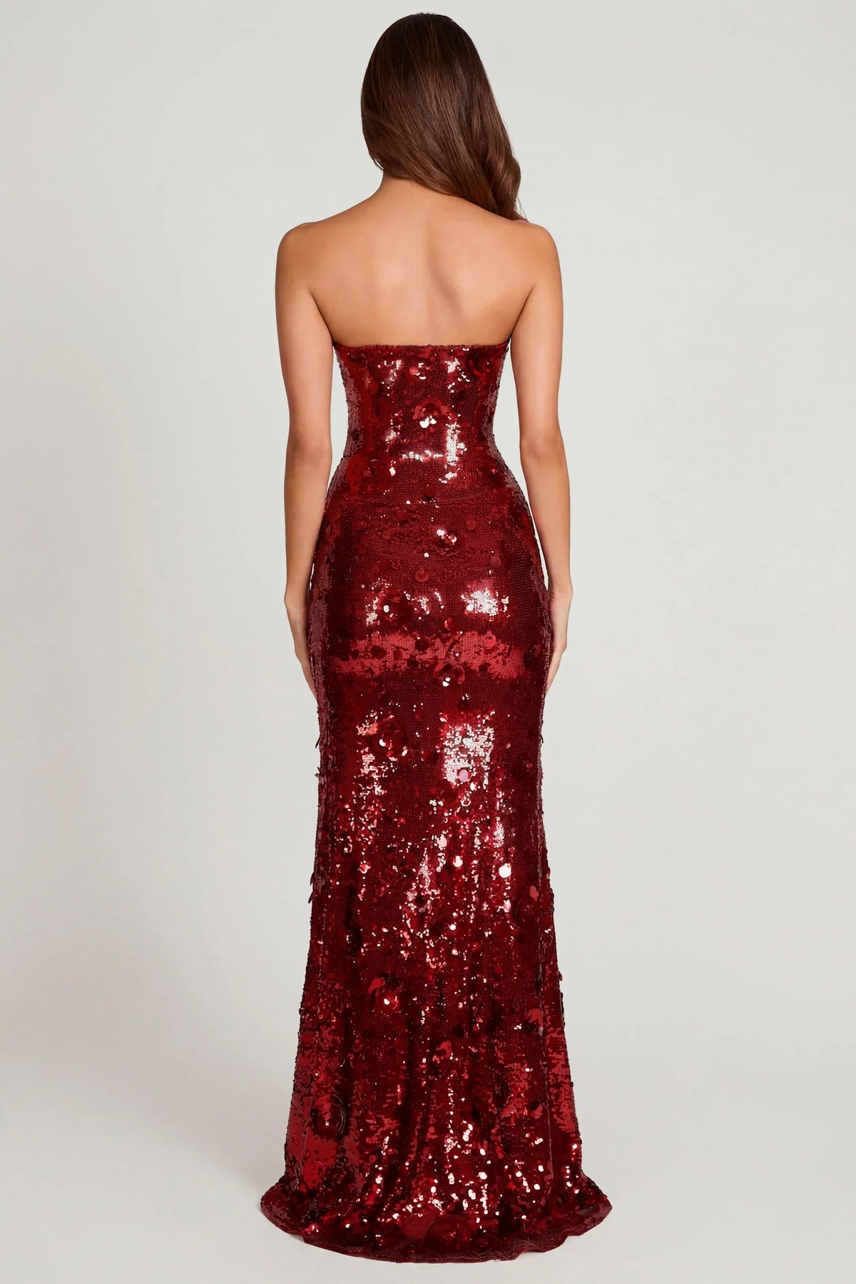 3D Embellished Bandeau Maxi Dress in Red