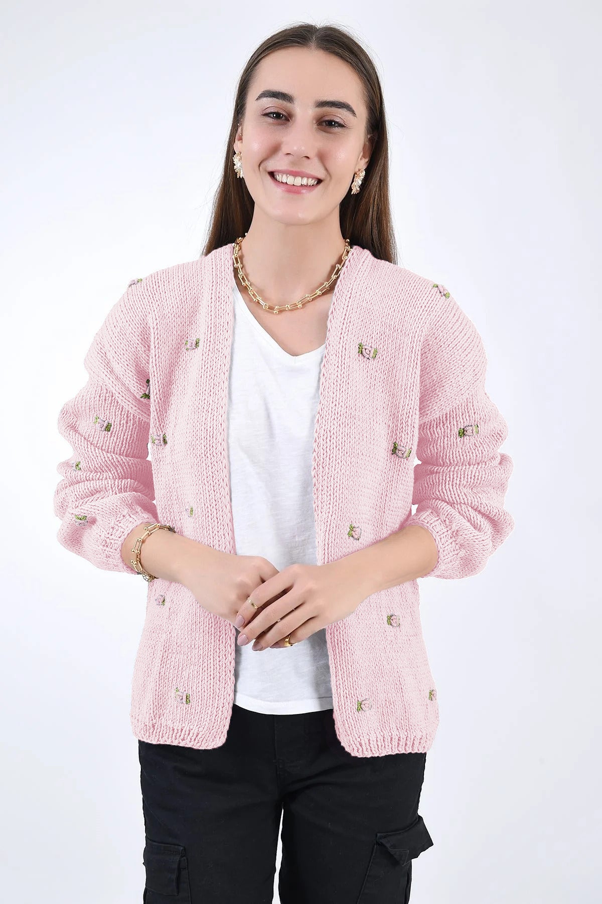 WINTER BLOOM PINK ROSE Cotton Cardigan